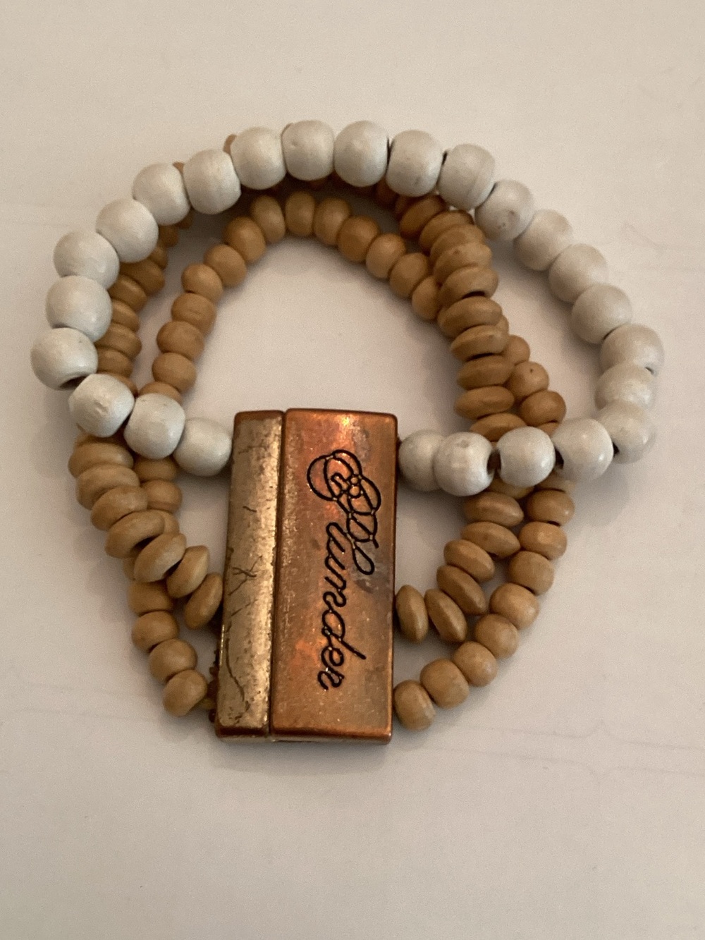 Plunder White and Tan Multi-Strand‎ Beaded Bracelet with Copper Clasp